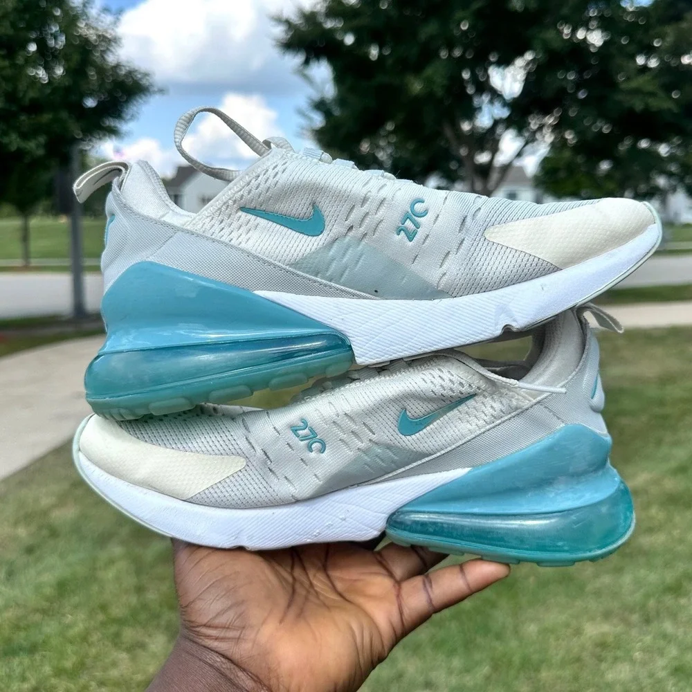 Nike Air Max 270 Big Kids Athletic Shoes Size 6Y White Teal Blue